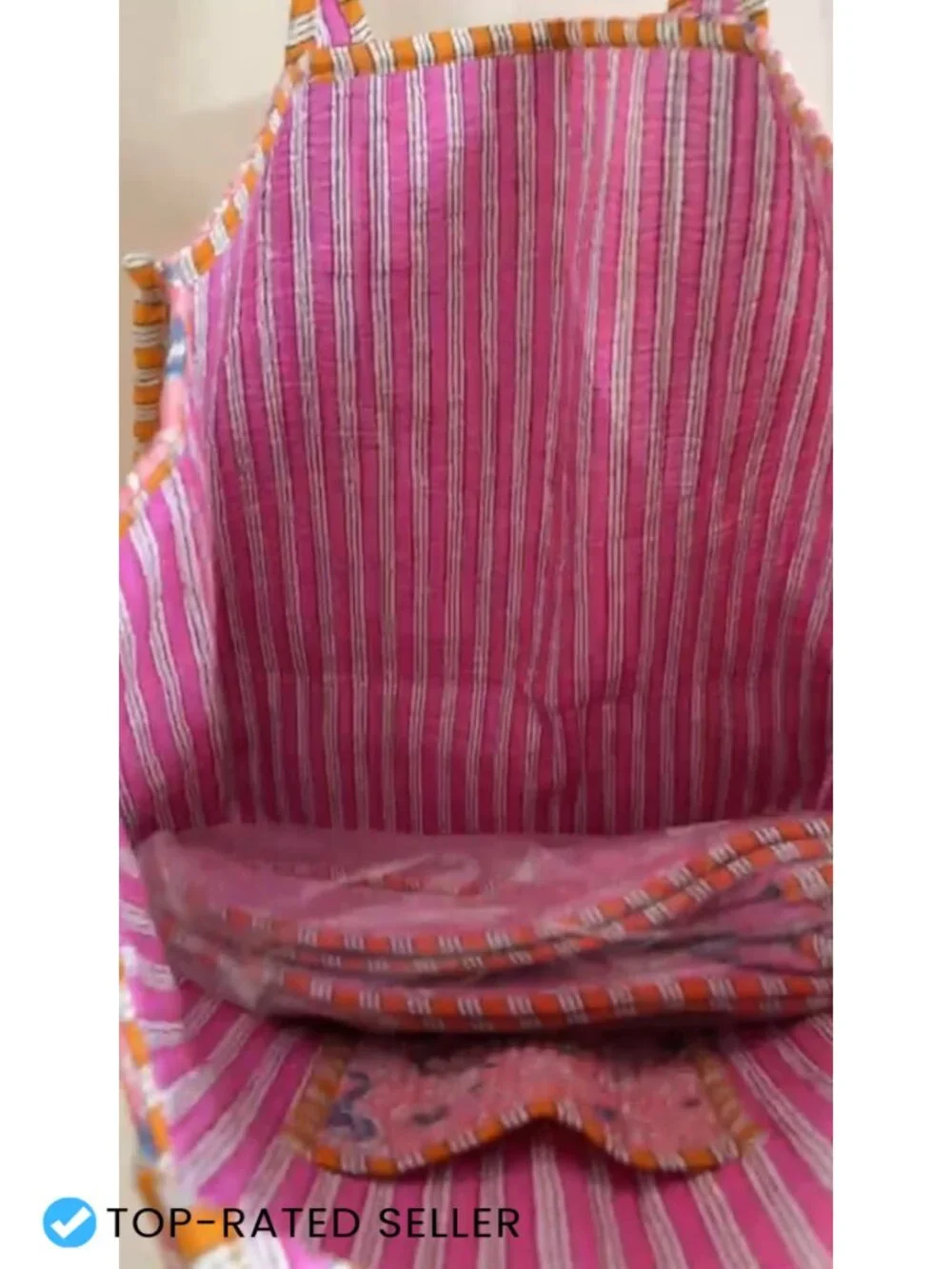 Quilted Cotton Handprinted Reversible Large Multicolor Floral Tote Bag